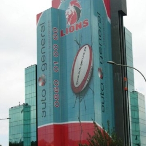 Auto & General wraps its tower in a bold statement of its support for the Lions Super 14 team