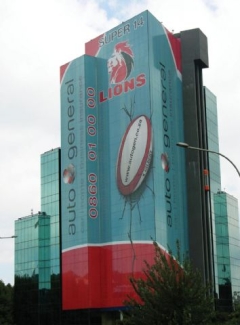 Auto & General wraps its tower in a bold statement of its support for the Lions Super 14 team